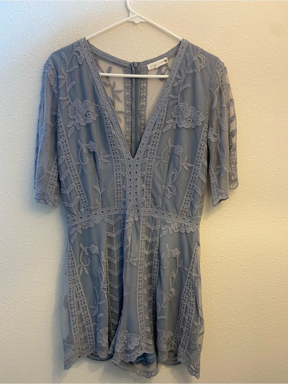 Socialite Dusty Blue Lace Romper